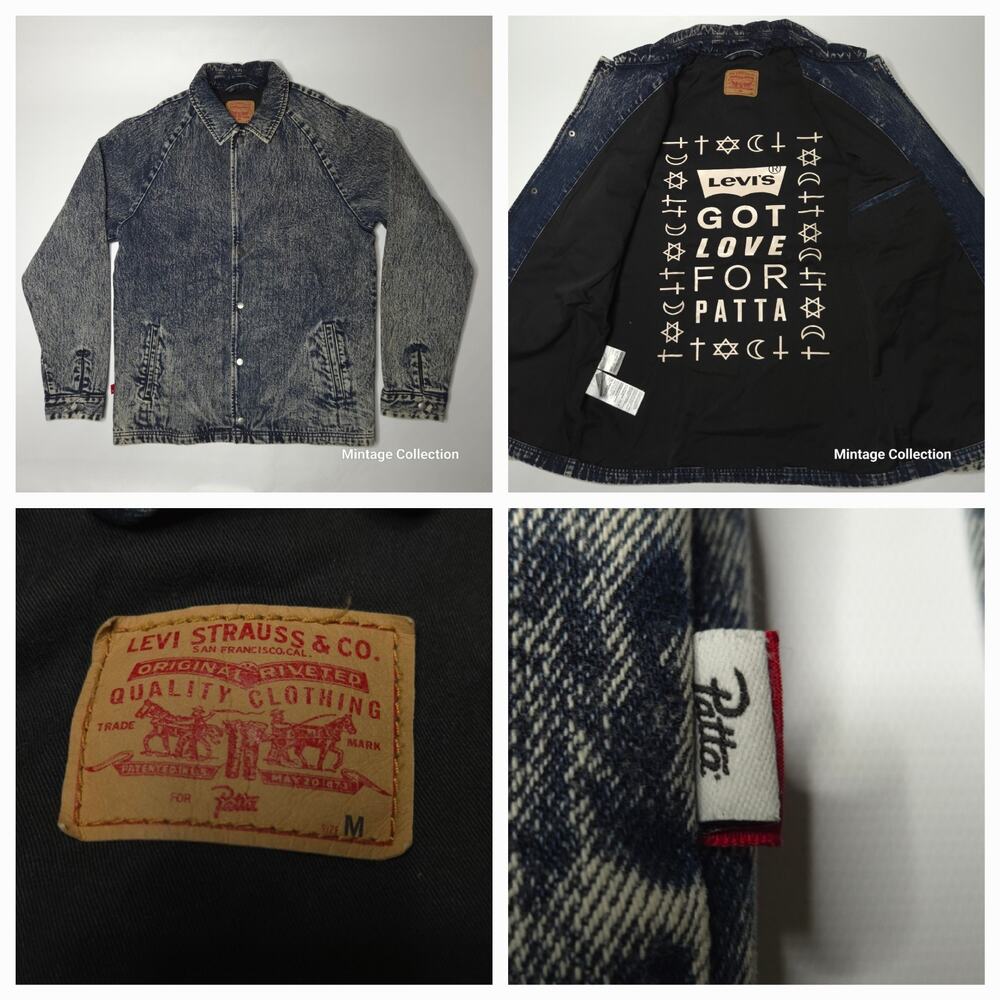 PATTA x LEVI'S LEVIS ACID WASH DENIM JEAN COACHES JACKET LINED SNAP BUTTON Sz M